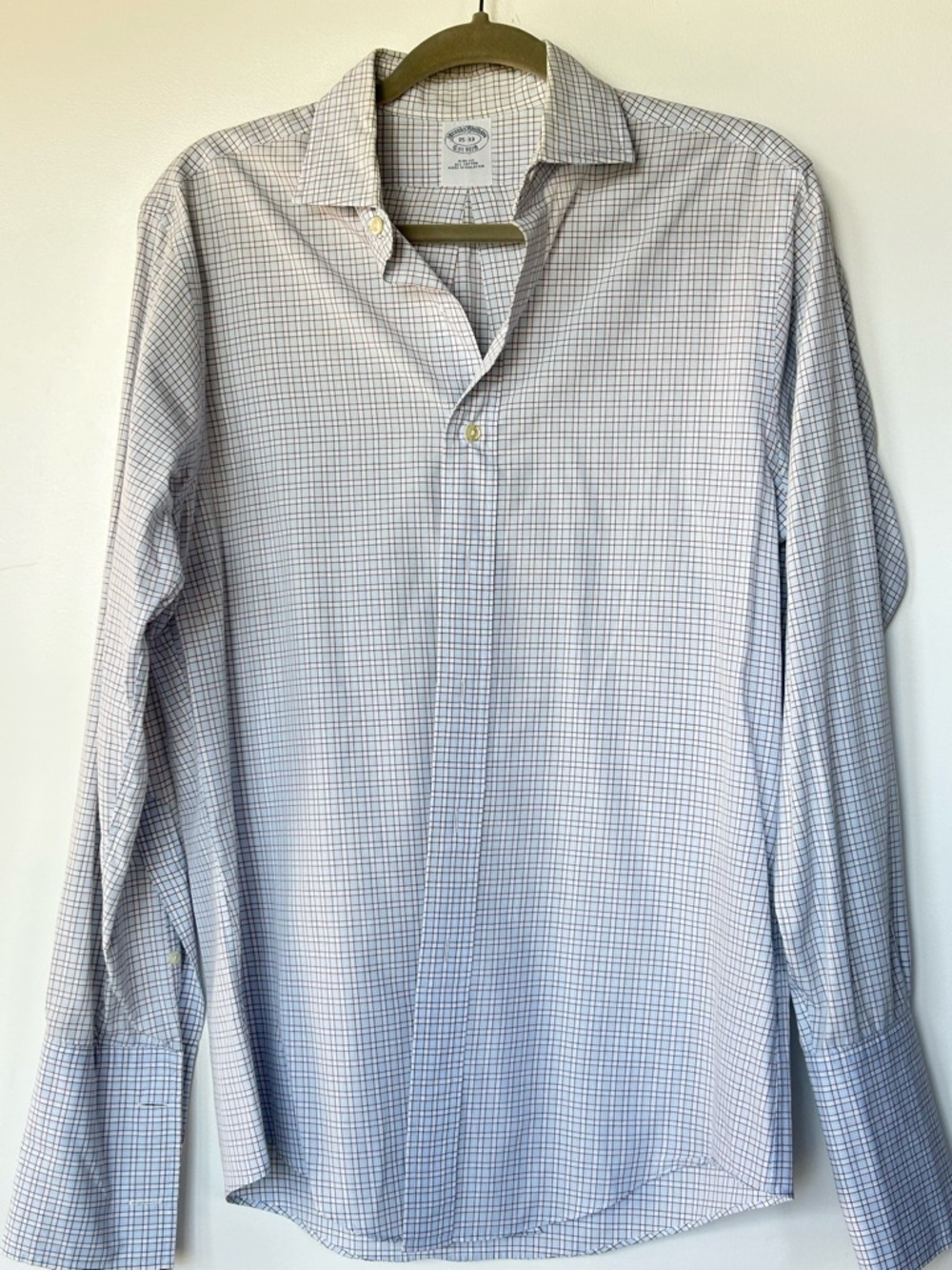 Brooks Brothers Shirt Mens Blue Brown White Plaid Button Down Long Sleeve